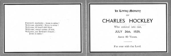 Charles Hockley memorial card