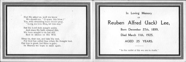Reuben Lee memorial card