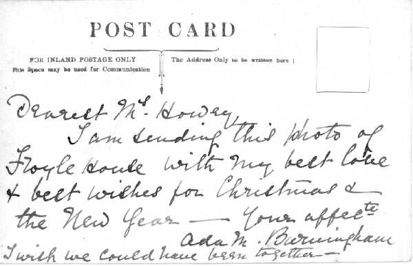 Reverse of Froyle House postcard